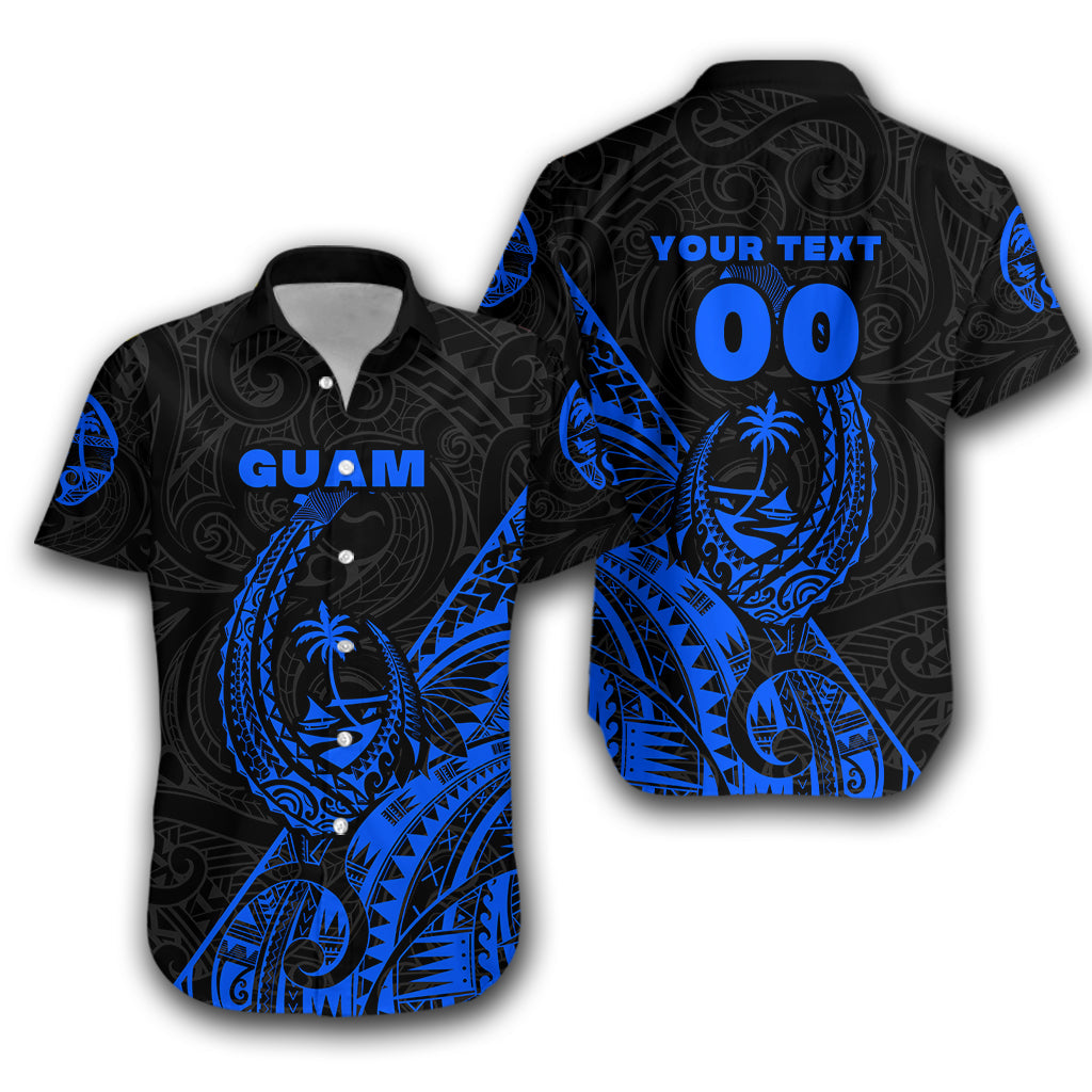Custom Personalised Guam Rugby Hawaiian Shirt Polynesian Patterns Style - Blue
