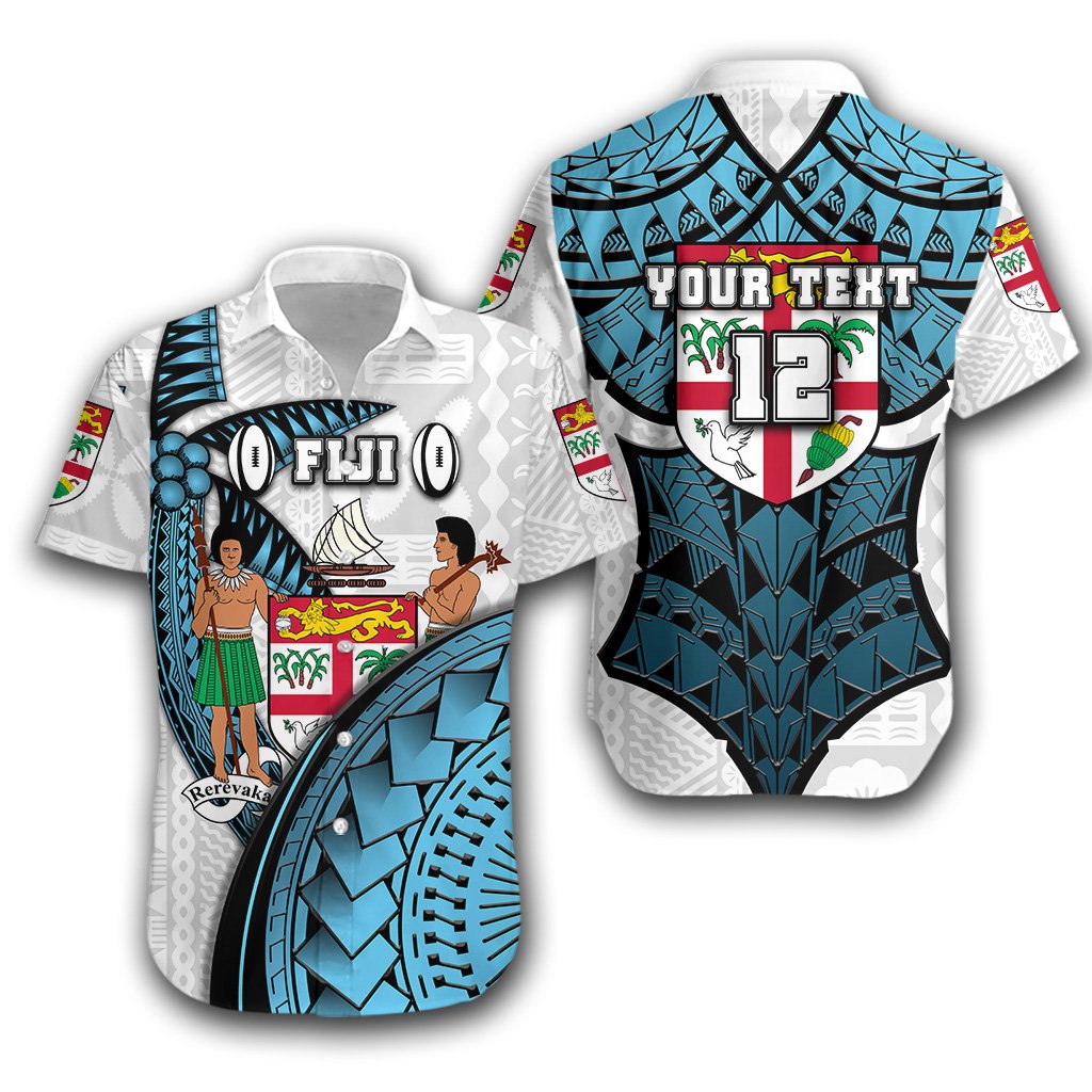 Custom Personalised Fiji Rugby Hawaiian Shirt Armor Style - White