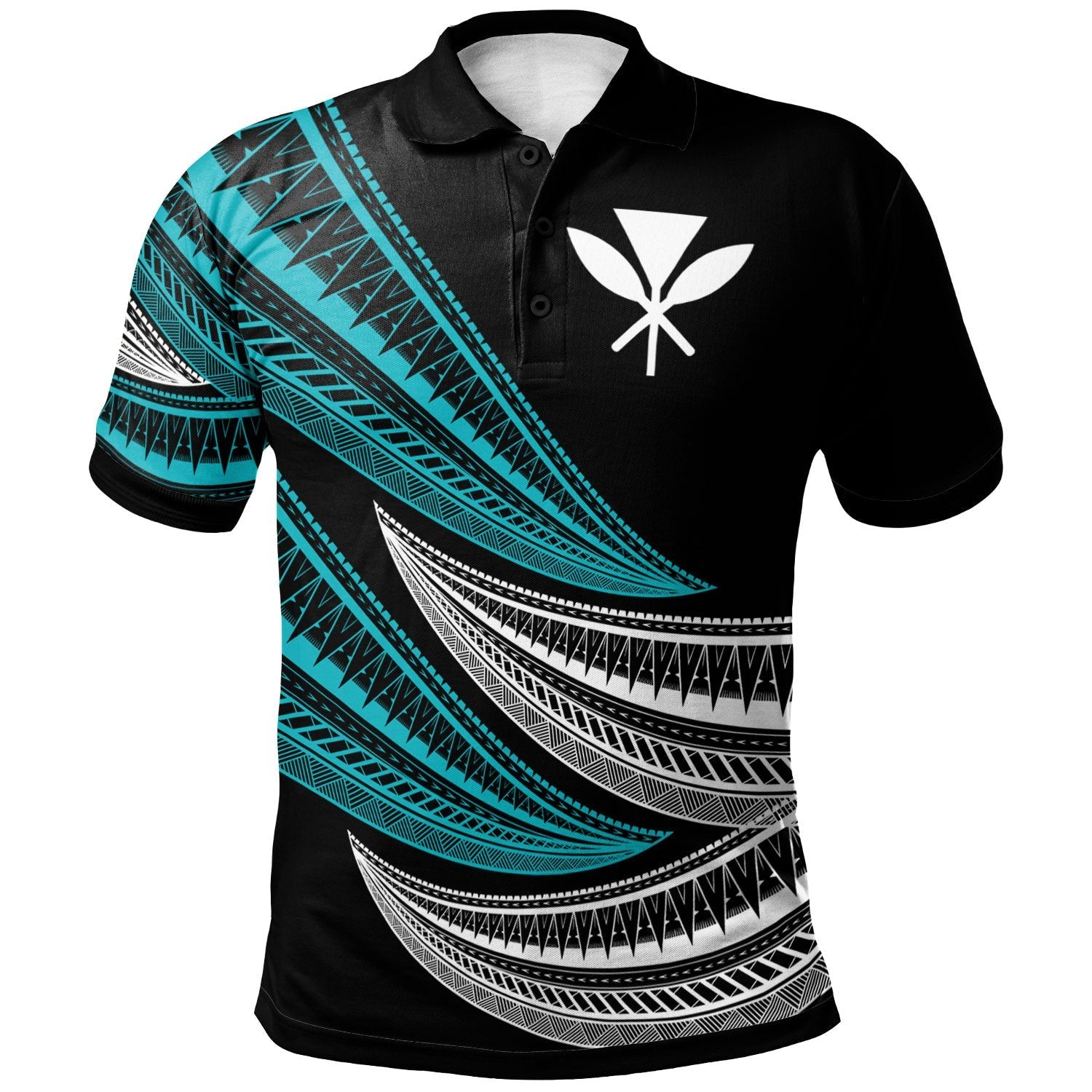 Hawaii Custom Personalised Polo Shirt - Wave Pattern Alternating Blue Color