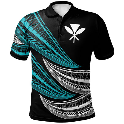 Hawaii Custom Personalised Polo Shirt - Wave Pattern Alternating Blue Color