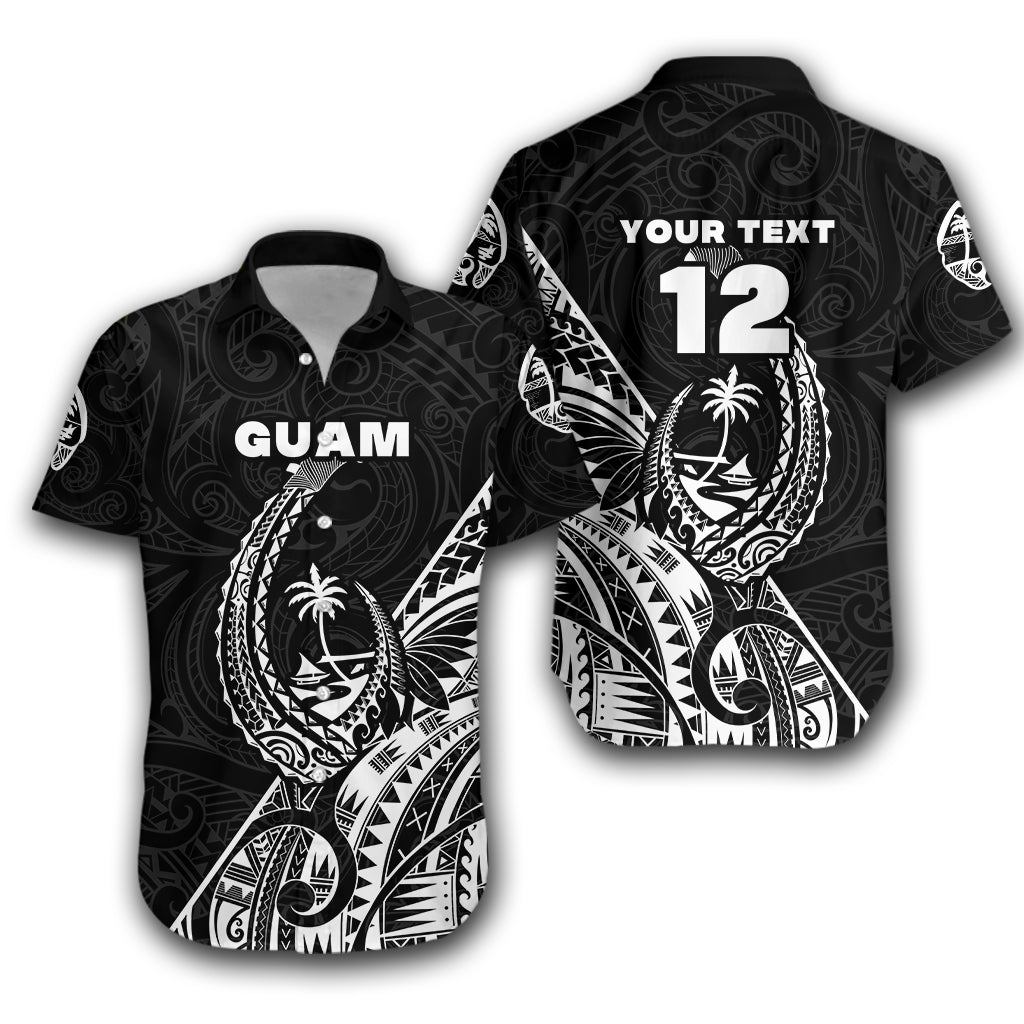 Custom Personalised Guam Rugby Hawaiian Shirt Polynesian Patterns Style - Black