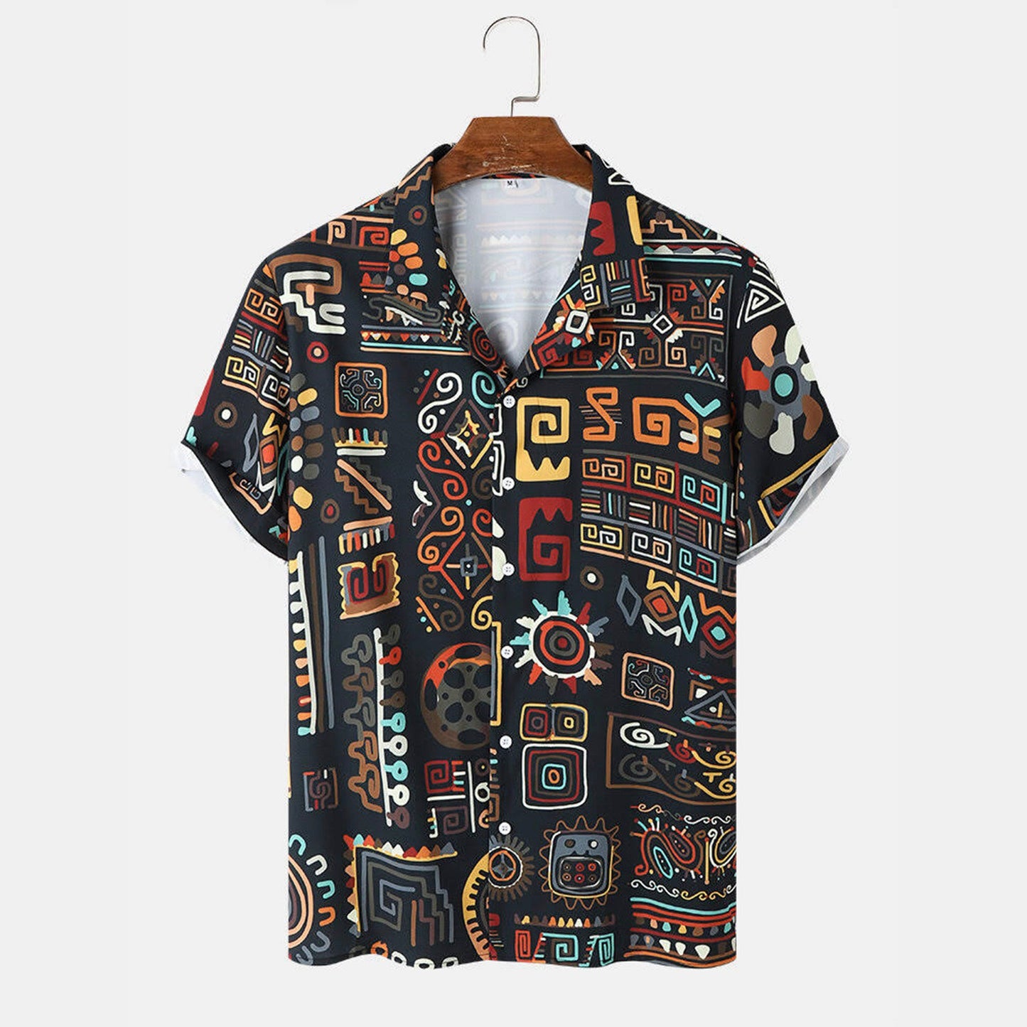 Tribal Geometry Print Hawaiian Shirt Original Style - Black