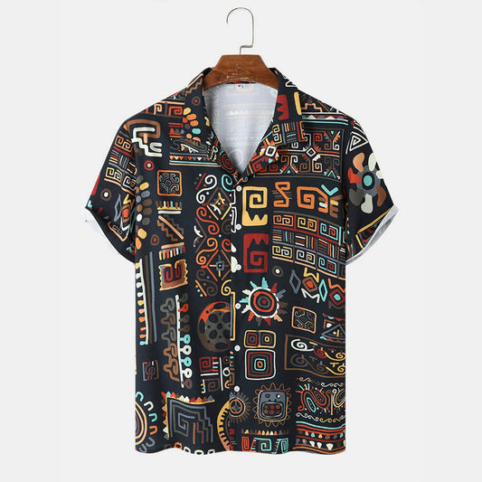 Tribal Geometry Print Hawaiian Shirt Original Style - Black