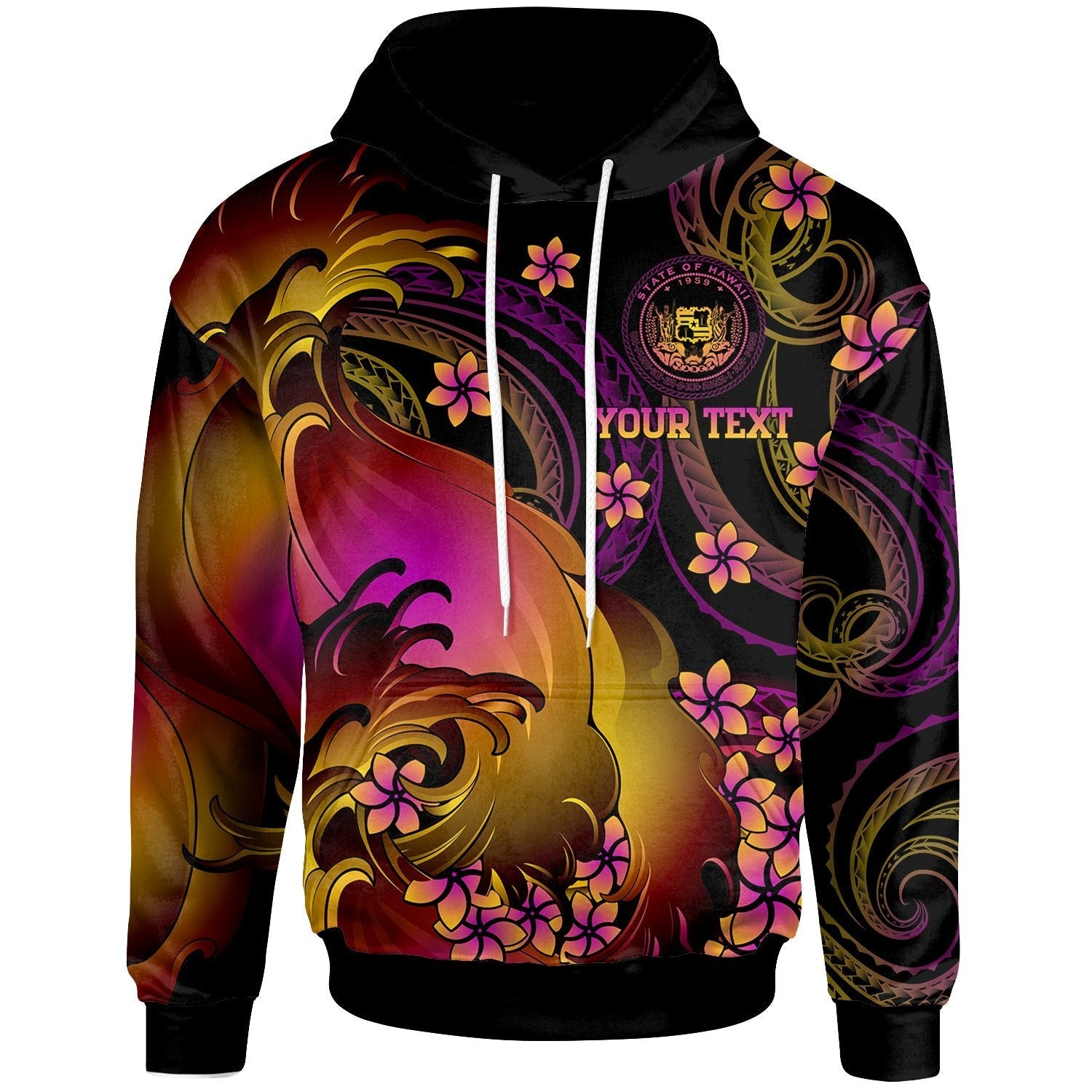 Custom Text Hawaii Custom Personalised Hoodie Hawaii in wave