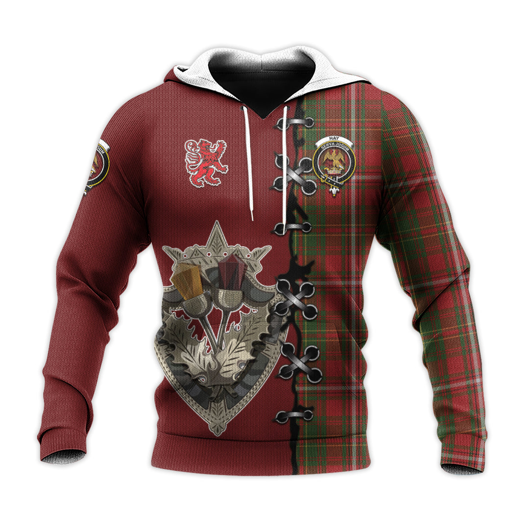 Printivon Hay Tartan Hoodie Lion Rampant And Celtic Thistle Style