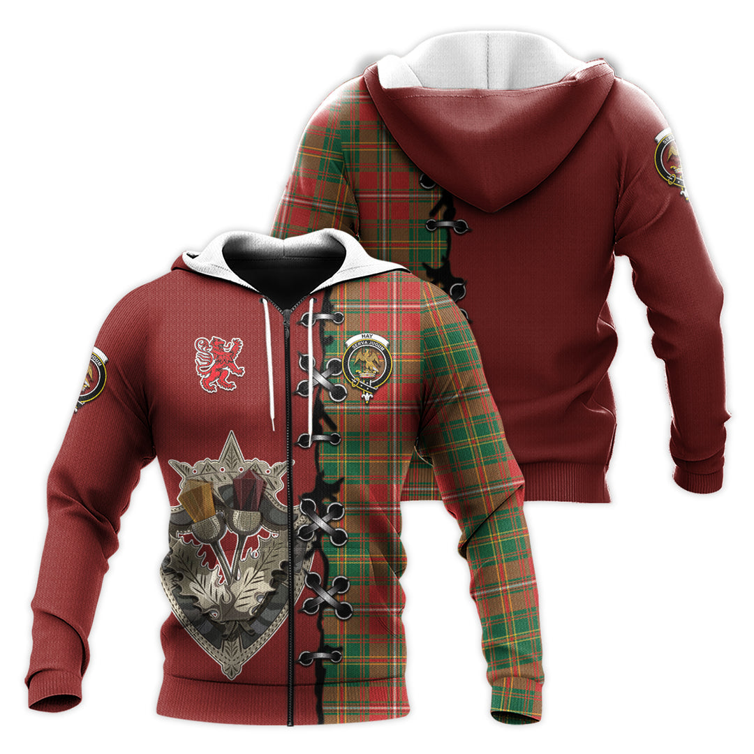 Printivon Hay Ancient Tartan Hoodie Lion Rampant And Celtic Thistle Style