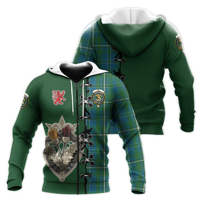Printivon Hay Hunting Tartan Hoodie Lion Rampant And Celtic Thistle Style