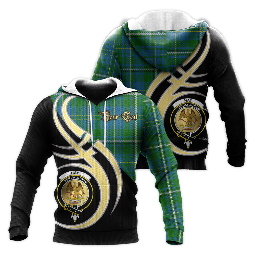 Printivon Hay Hunting Clan Believe In Me Crest Tartan Knitted Hoodie Custom Your Text