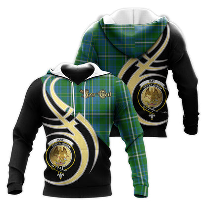 Printivon Hay Hunting Clan Believe In Me Crest Tartan Knitted Hoodie Custom Your Text