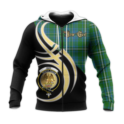 Printivon Hay Hunting Clan Believe In Me Crest Tartan Knitted Hoodie Custom Your Text