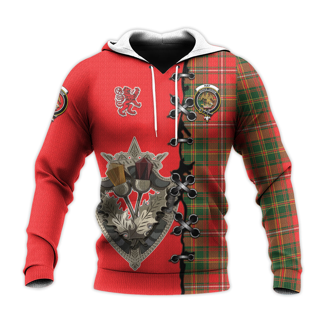 Printivon Hay Modern Tartan Hoodie Lion Rampant And Celtic Thistle Style