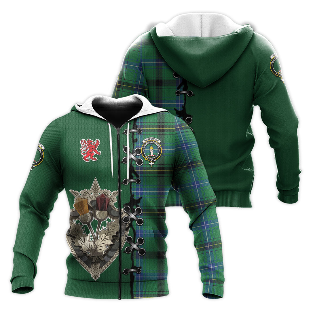Printivon Henderson Ancient Tartan Hoodie Lion Rampant And Celtic Thistle Style