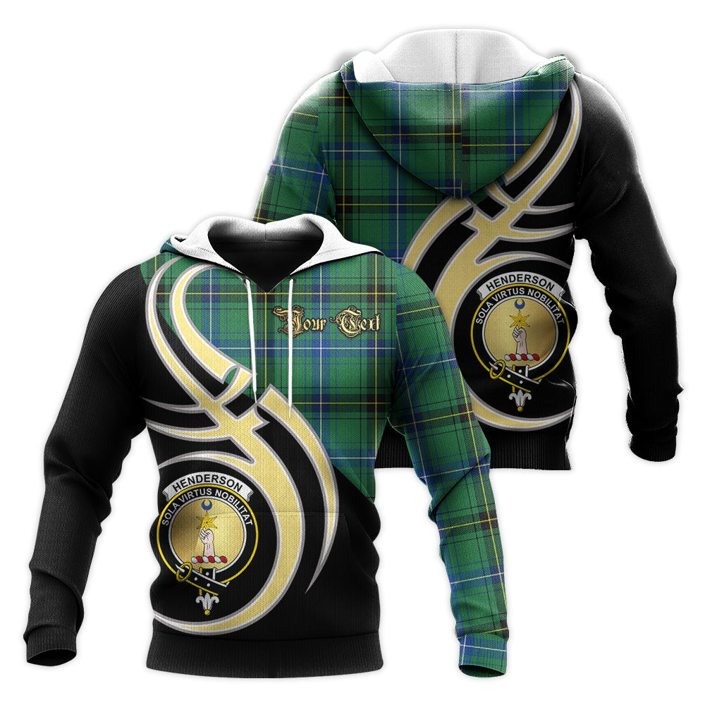 Printivon Henderson Ancient Clan Believe In Me Crest Tartan Knitted Hoodie Custom Your Text