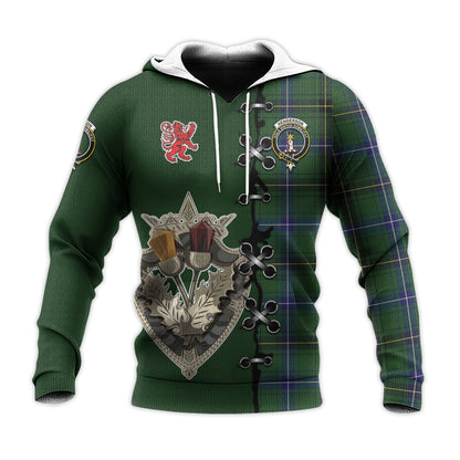 Printivon Henderson Modern Tartan Hoodie Lion Rampant And Celtic Thistle Style