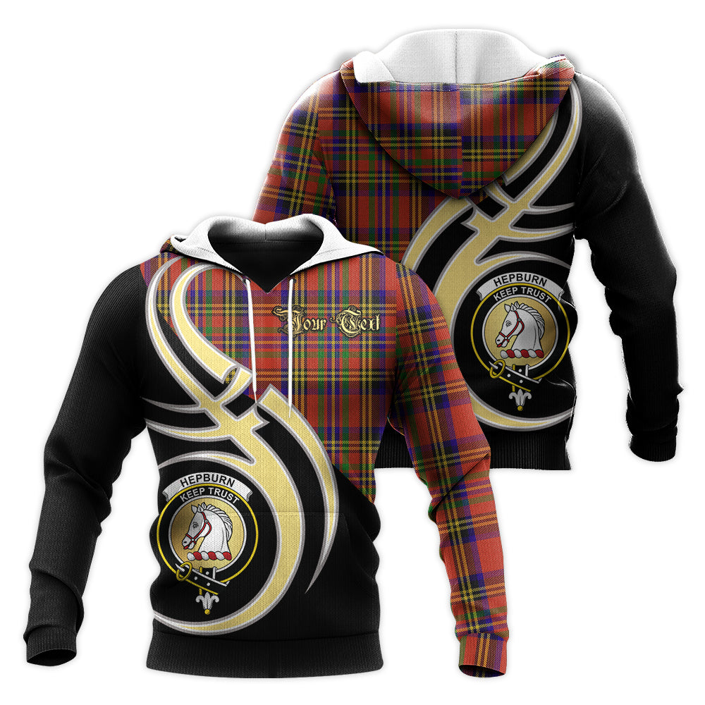 Printivon Hepburn Clan Believe In Me Crest Tartan Knitted Hoodie Custom Your Text