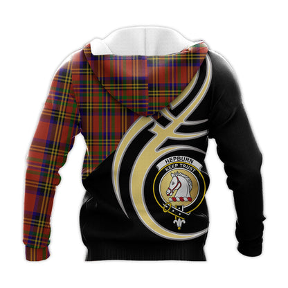 Printivon Hepburn Clan Believe In Me Crest Tartan Knitted Hoodie Custom Your Text