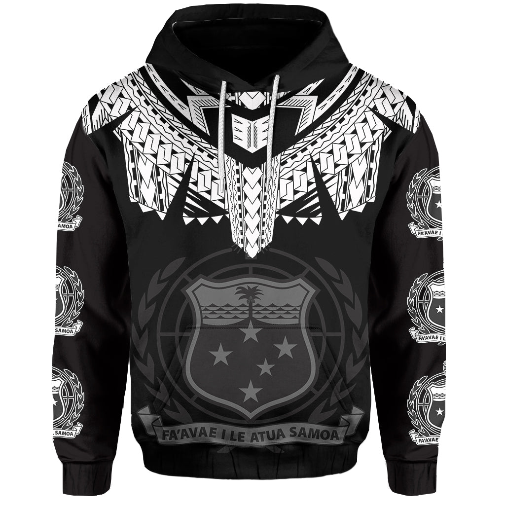 Custom Text Samoa Hoodie Samoa Tribal Coat Of Arms Tattoo Black Zip Up Hoodie