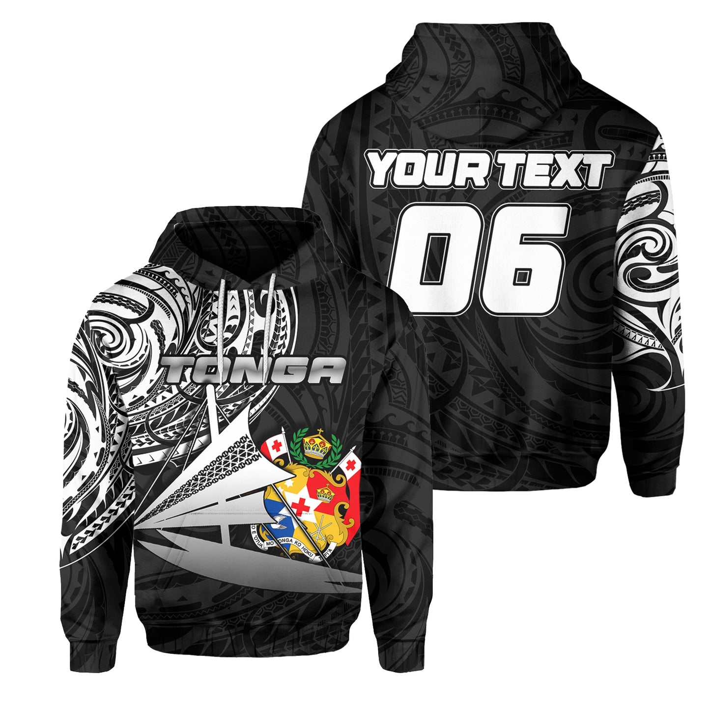 Custom Text Tonga Hoodie Kalia Polynesian Tonga Black Unisex Zip Up Hoodie