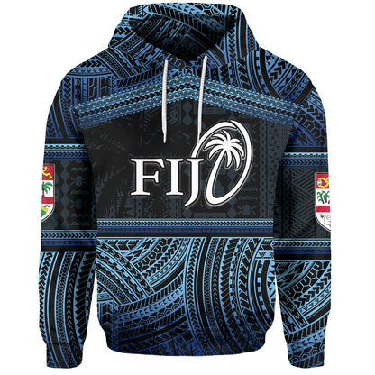 Fiji Rugby Polynesian Patterns Hoodie Blue