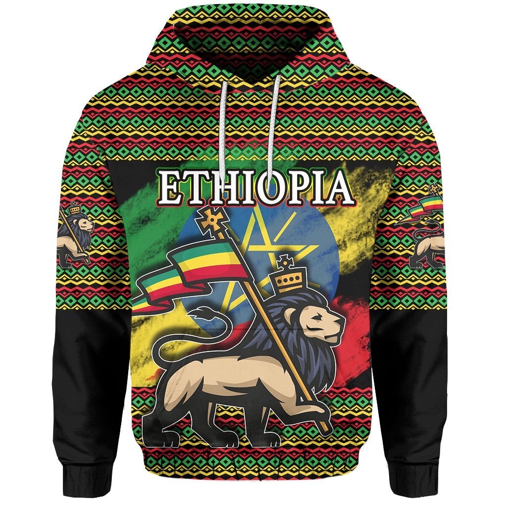 Ethiopia Hoodie Lion Of Judah Flag Grunge