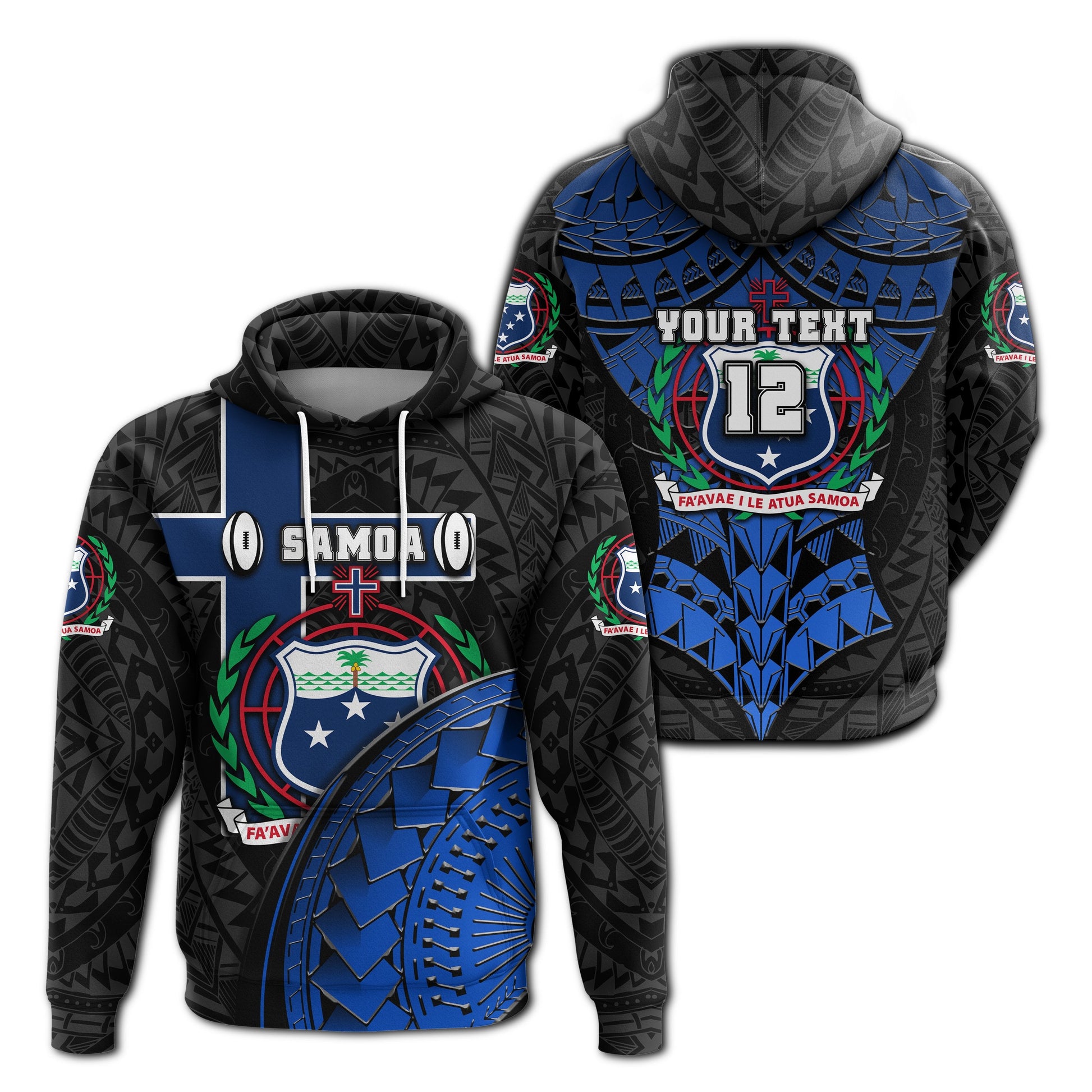 Custom Text American Samoa Rugby Hoodie Armor Style