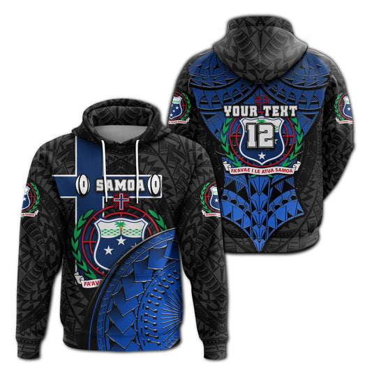 Custom Text American Samoa Rugby Hoodie Armor Style