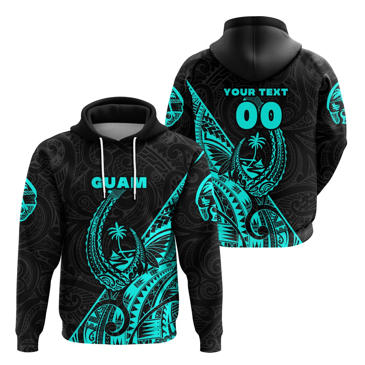 ( Personalised) Guam Rugby Hoodie Polynesian Patterns Style Turquoise