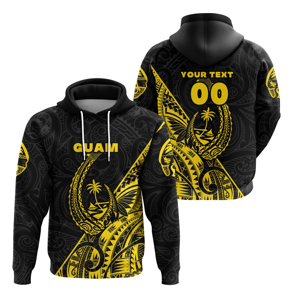 ( Personalised) Guam Rugby Hoodie Polynesian Patterns Style Yellow
