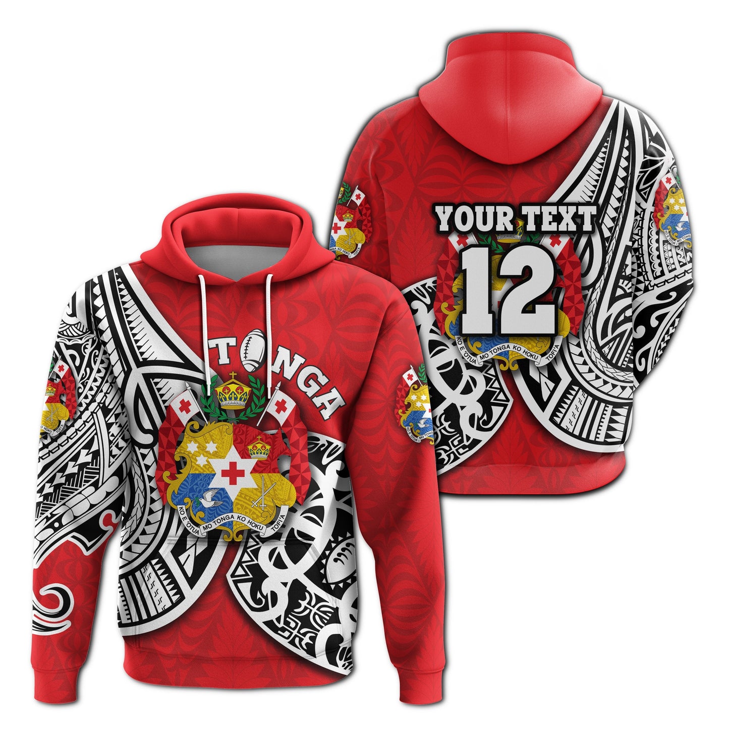 Custom Text Tonga Rugby Hoodie Polynesian Style