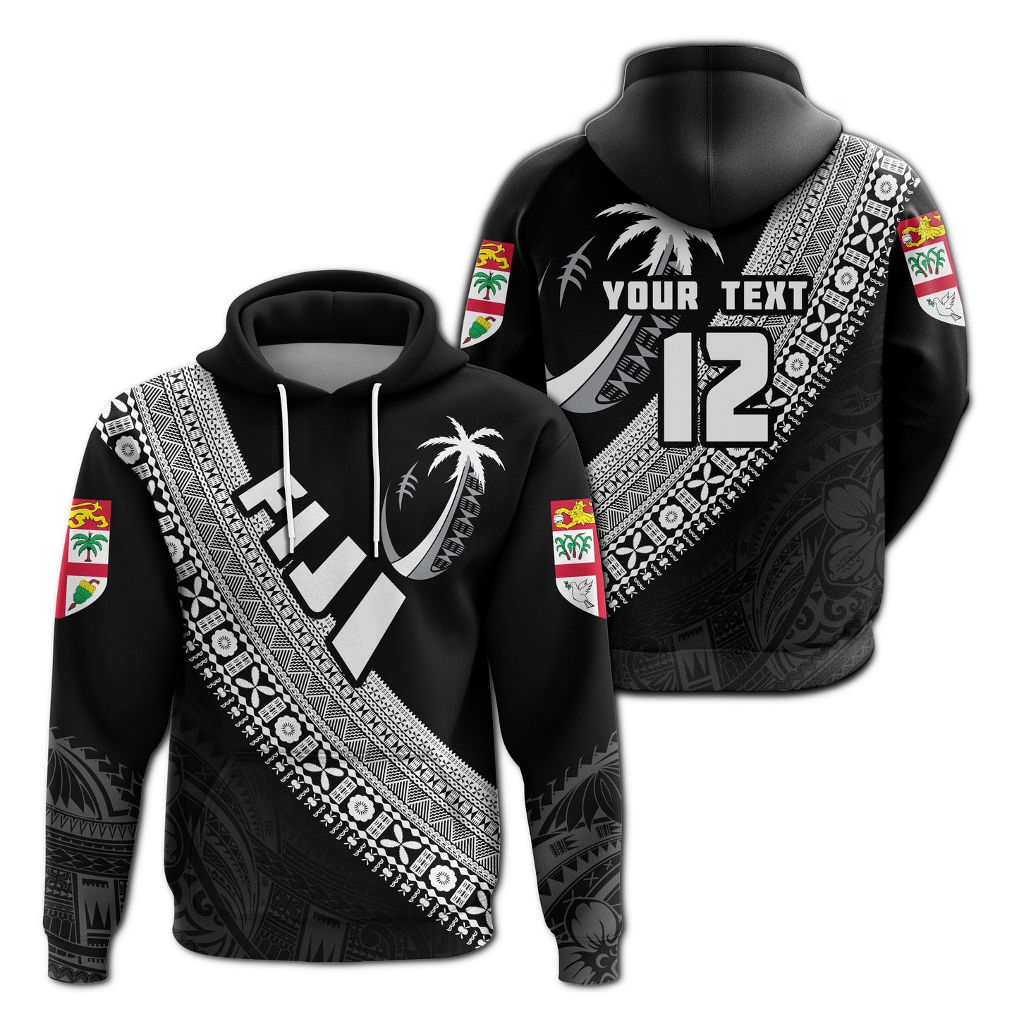 Custom Text Fiji Tapa Rugby Hoodie version Style You Win White