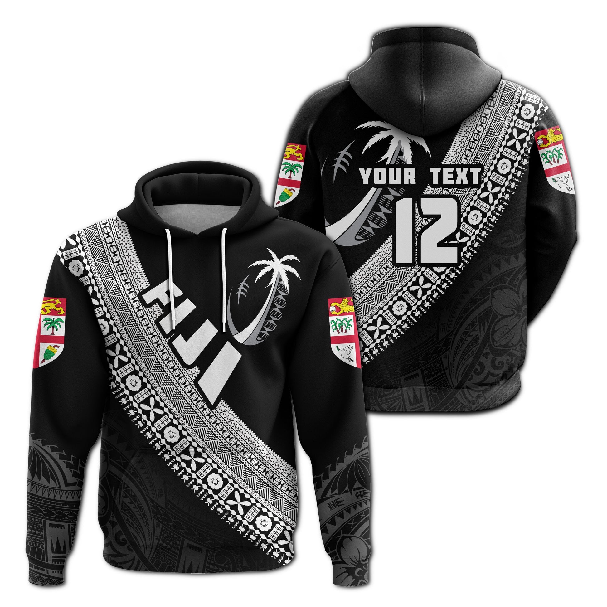 Custom Text Fiji Tapa Rugby Hoodie version Style You Win White