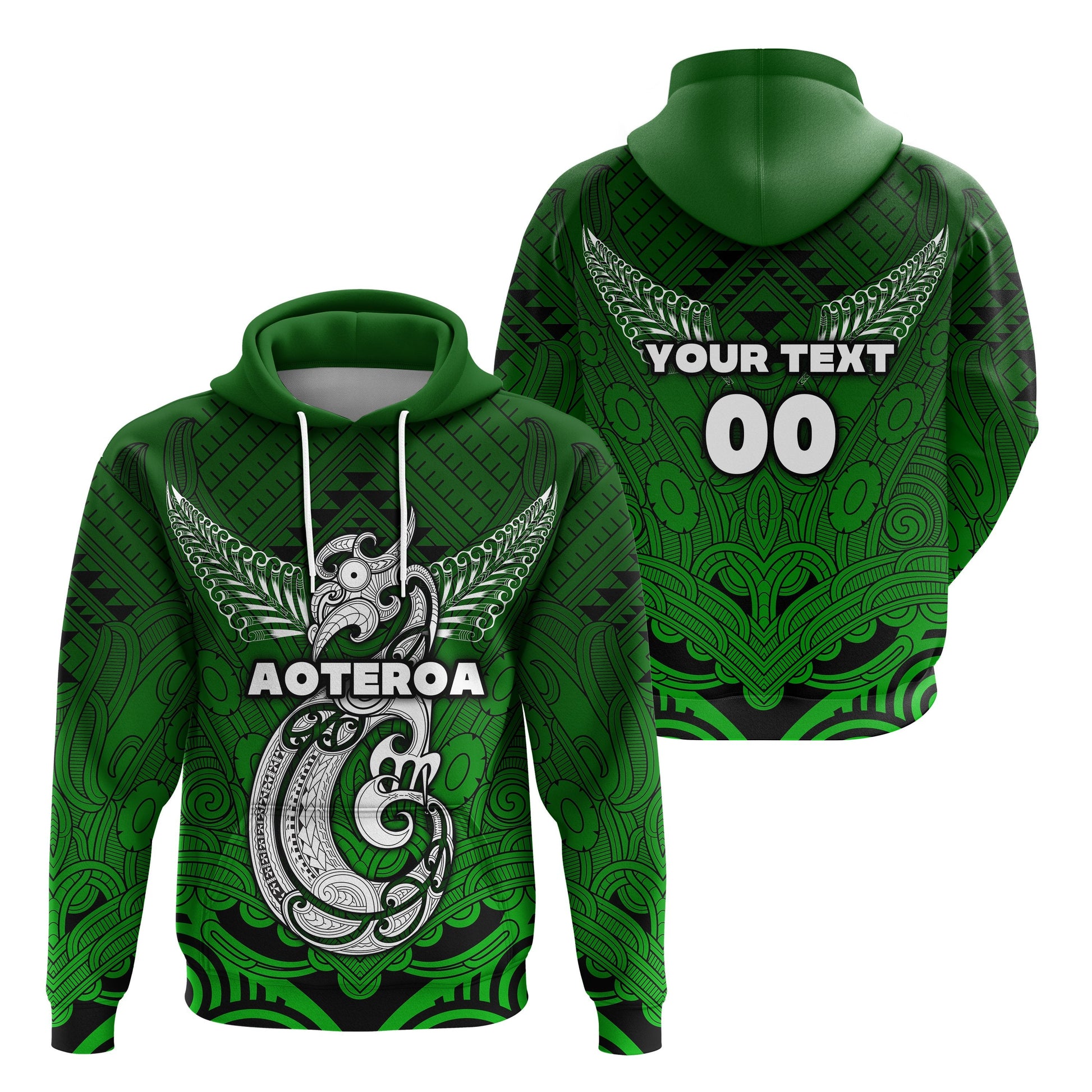 Custom Text Maori Aotearoa Manania Hoodie Simple Sport Style Green