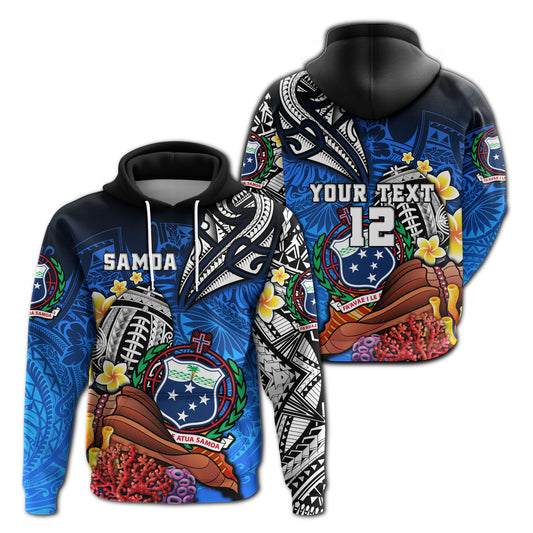 Custom Text Samoa Rugby Hoodie Polynesian Ocean World Style