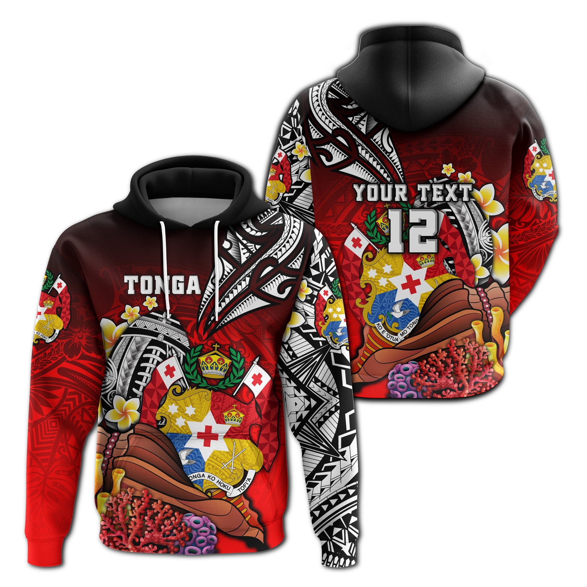 ( Personalised) Tonga Rugby Hoodie Polynesian Ocean World Style