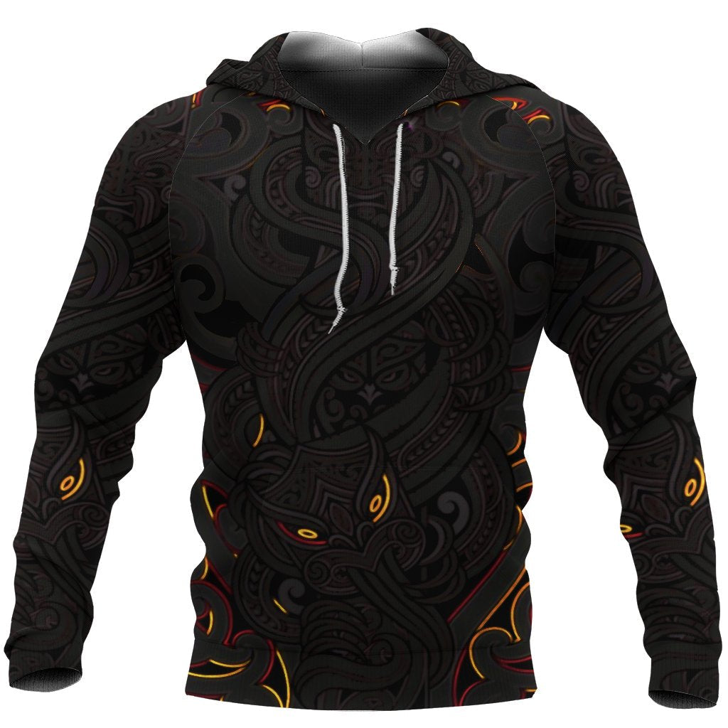 New Zealand Hoodie, Maori Gods Pullover Hoodie, Tumatauenga (God Of War) Black