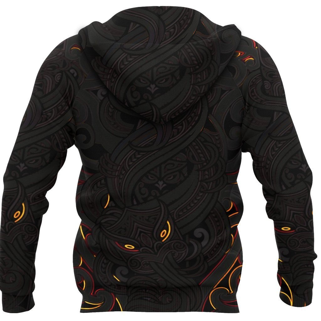 New Zealand Zip Up Hoodie, Maori Gods Zipper Hoodie, Tumatauenga God Of War Black