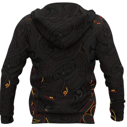 New Zealand Zip Up Hoodie, Maori Gods Zipper Hoodie, Tumatauenga God Of War Black