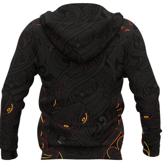 New Zealand Zip Up Hoodie, Maori Gods Zipper Hoodie, Tumatauenga God Of War Black