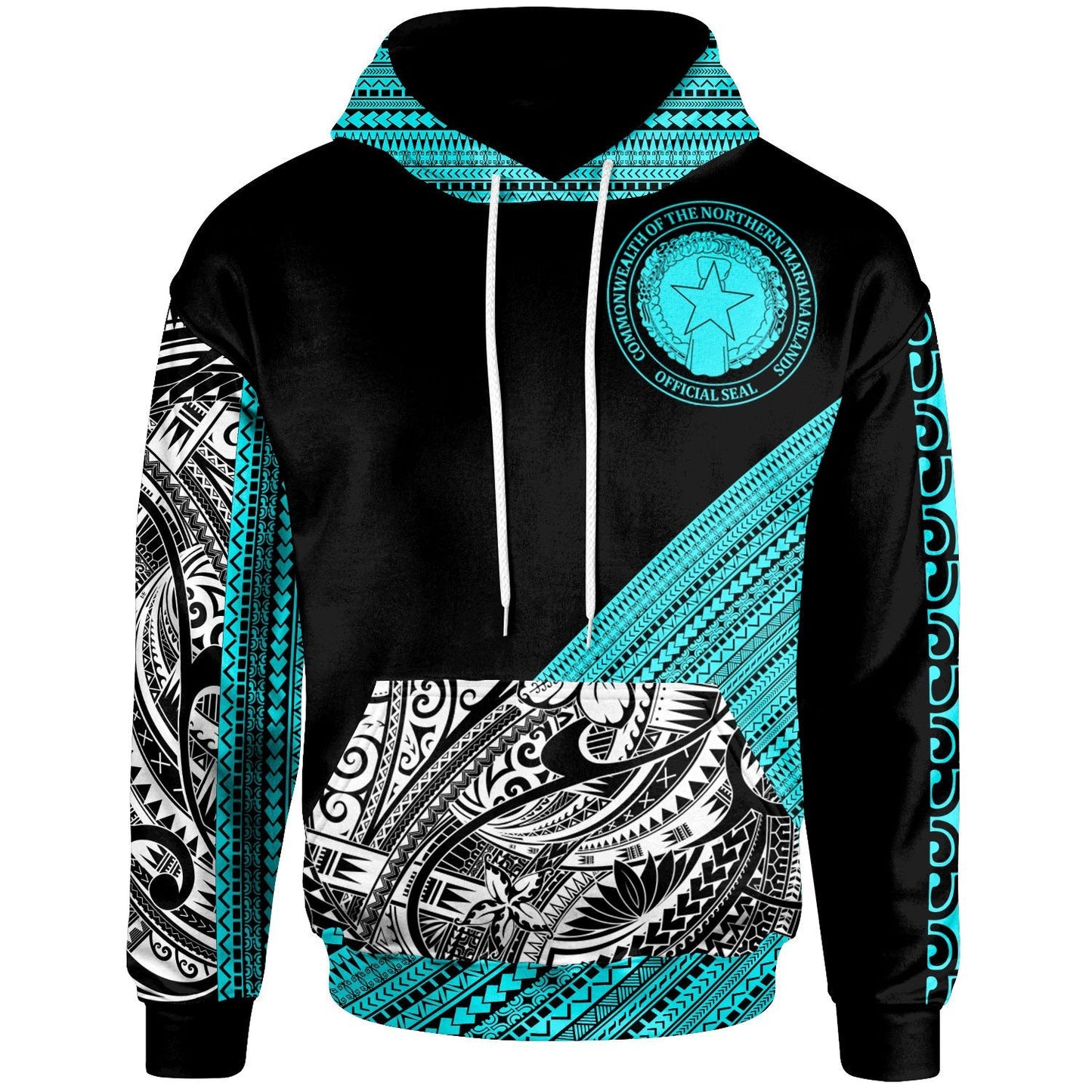 CNMI Custom Hoodie Polynesian Diagonal Pattern Blue
