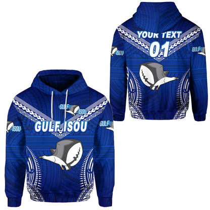 ( Personalised) Papua New Guinea PRK Gulf Isou Hoodie Rugby Original Style Blue, Text And Number