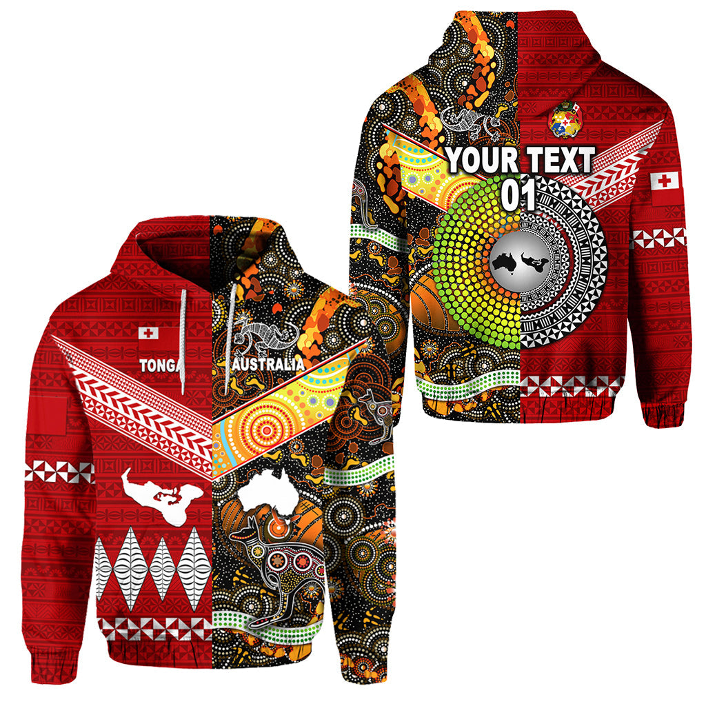 ( Personalised) Tonga Ngatu And Australia Aboriginal Hoodie Together, Text And Number