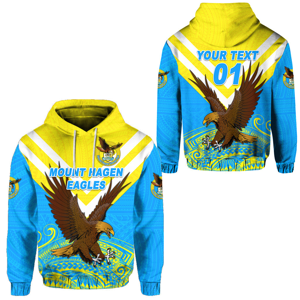 ( Personalised) Papua New Guinea Mount Hagen Eagles Hoodie Wamp Nga Rugby Blue, Text And Number