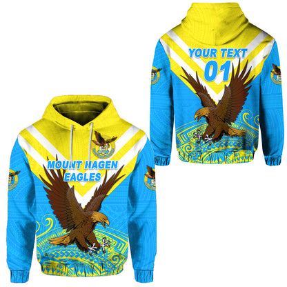 ( Personalised) Papua New Guinea Mount Hagen Eagles Hoodie Wamp Nga Rugby Blue, Text And Number