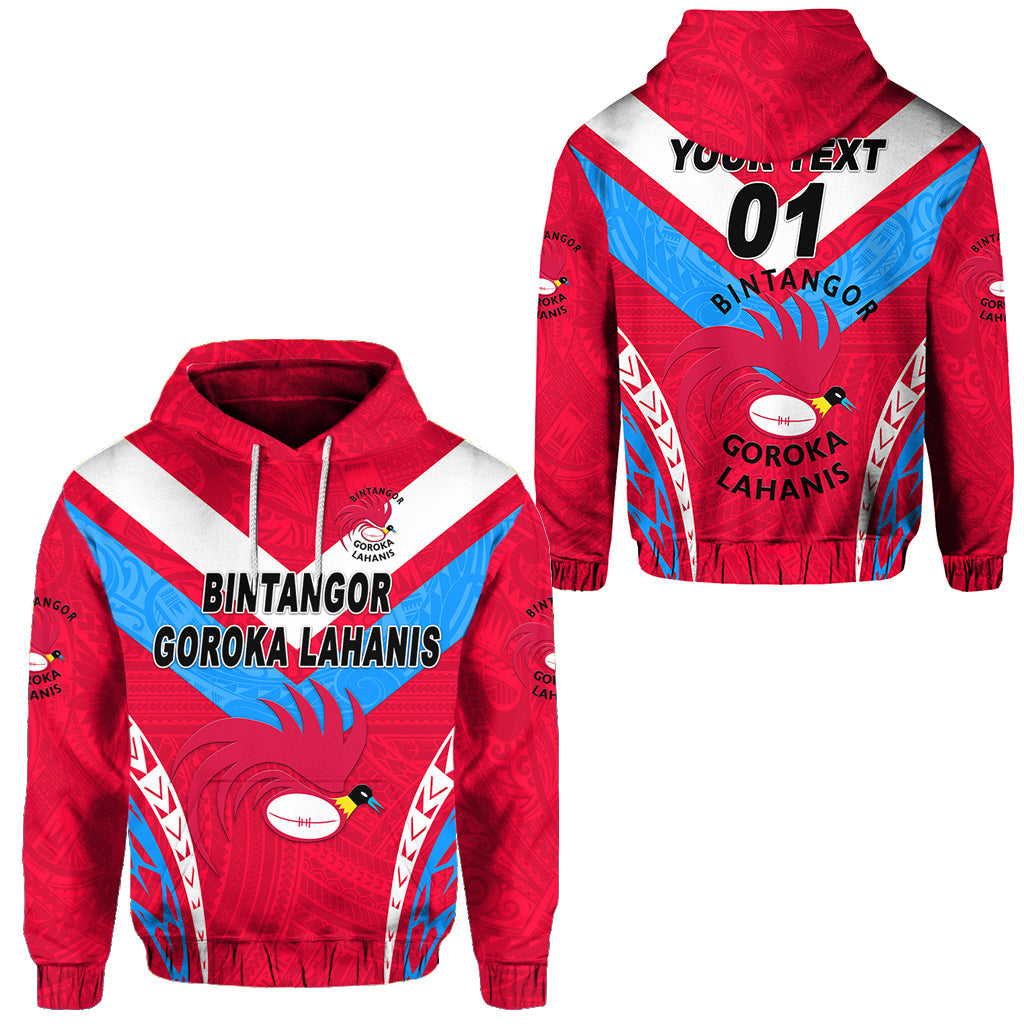 ( Personalised) Papua New Guinea Bintangor Goroka Lahanis Hoodie Rugby Original Style Red, Text And Number