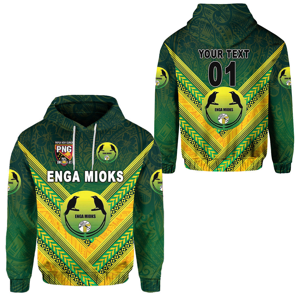 ( Personalised) Papua New Guinea Enga Mioks Hoodie Rugby Original Style Green, Text And Number