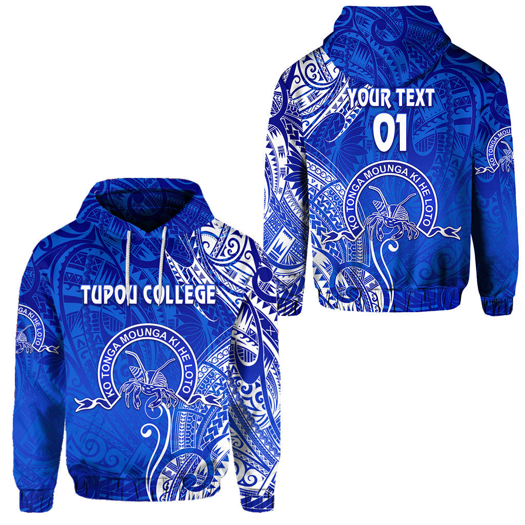 Custom Text Tonga Tupou College Hoodie Personalised Simple Vibes Blue Polynesian Zip Up Hoodie
