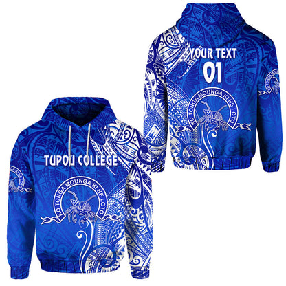 Custom Text Tonga Tupou College Hoodie Personalised Simple Vibes Blue Polynesian Zip Up Hoodie