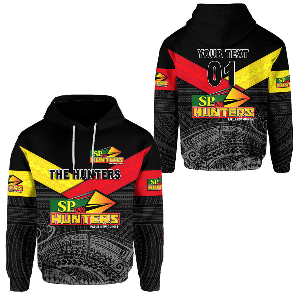 ( Personalised) Papua New Guinea SP Hunters Hoodie Rugby Original Style Black, Text And Number