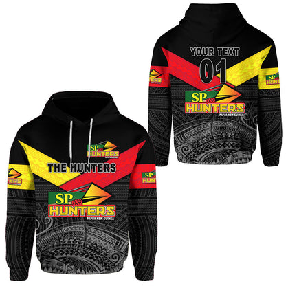 ( Personalised) Papua New Guinea SP Hunters Hoodie Rugby Original Style Black, Text And Number
