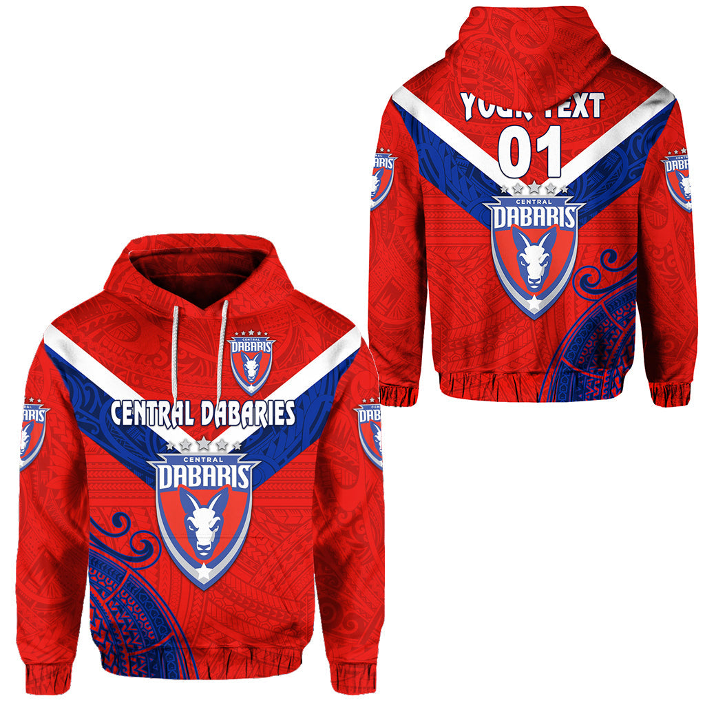 ( Personalised) Papua New Guinea Central Dabaries Hoodie Rugby Red, Text And Number